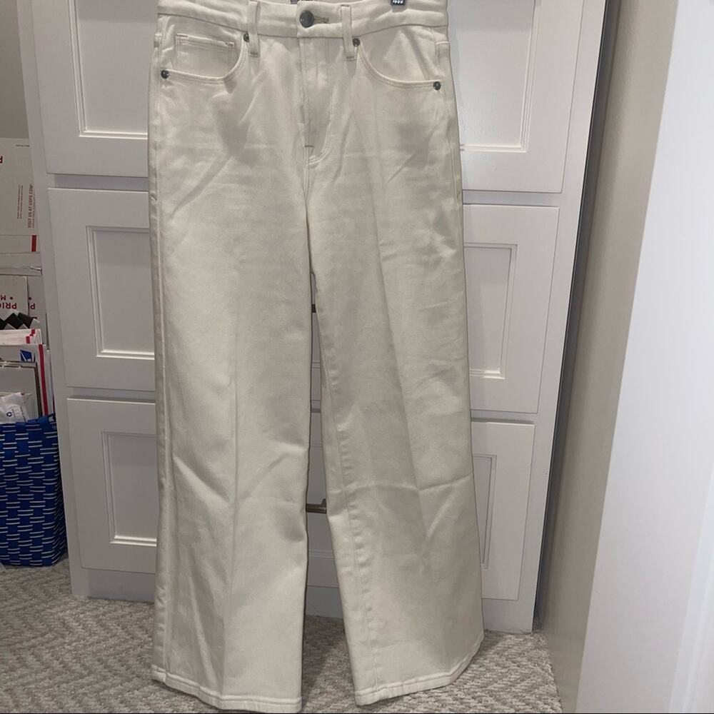 Good American Good Waist Palazzo Crop Pants Ecru 2/26 - Picture 4 of 9